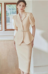 Elegant Beige Skirt and Blouse Set